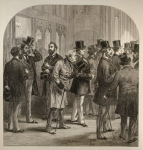 Uma Divisão na Câmara dos Comuns: Membros Passando os Contadores, de The Illustrated London News, 18 de fevereiro de 1882 de English School
